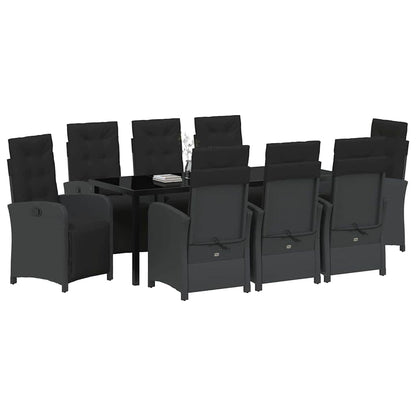 Garten Essgruppe mit Kissen 9 pcs Schwarz Poly-Rattan