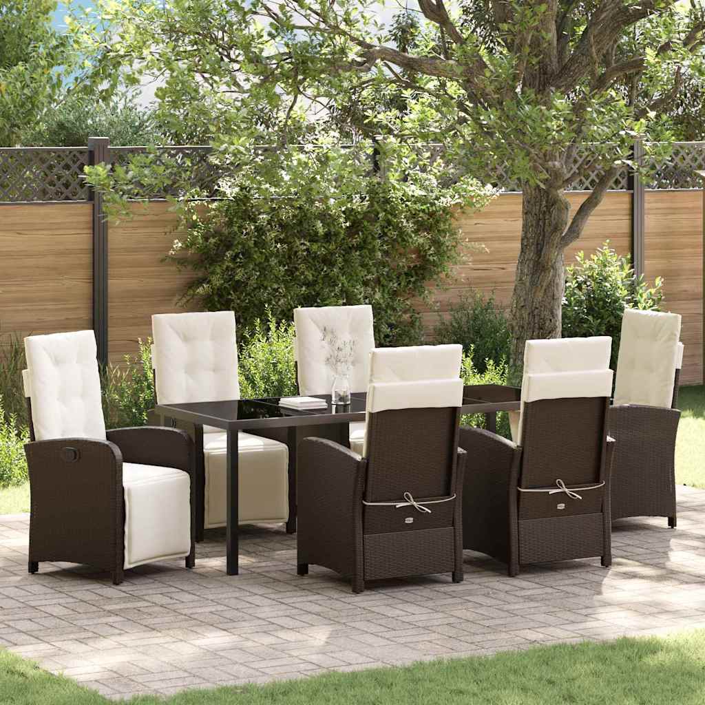 Garten Essgruppe mit Kissen 7 pcs Braun Poly-Rattan