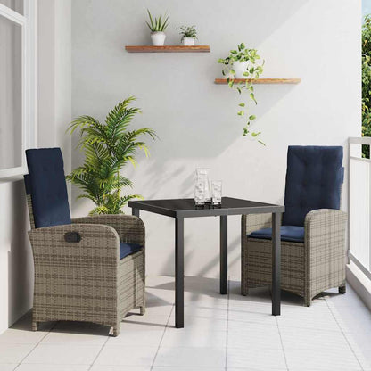 vidaXL Ensemble repas de jardin 3 pcs avec coussins gris résine tressée