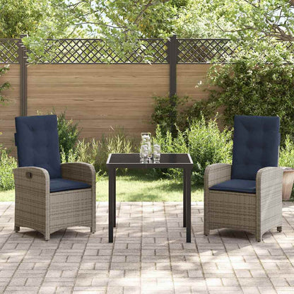 vidaXL Ensemble repas de jardin 3 pcs avec coussins gris résine tressée
