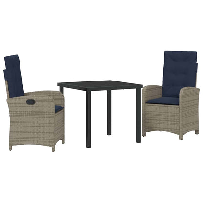 vidaXL Ensemble repas de jardin 3 pcs avec coussins gris résine tressée