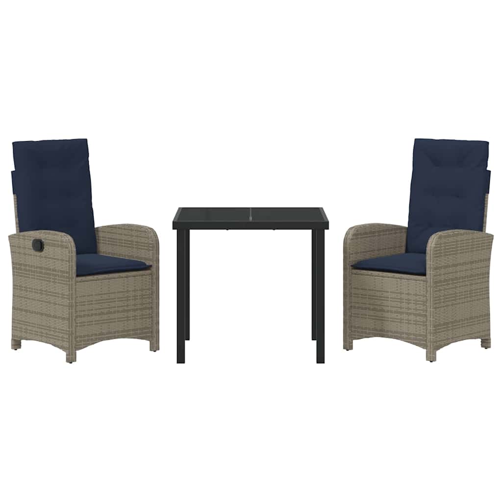 vidaXL Ensemble repas de jardin 3 pcs avec coussins gris résine tressée