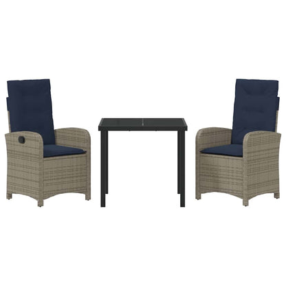 vidaXL Ensemble repas de jardin 3 pcs avec coussins gris résine tressée