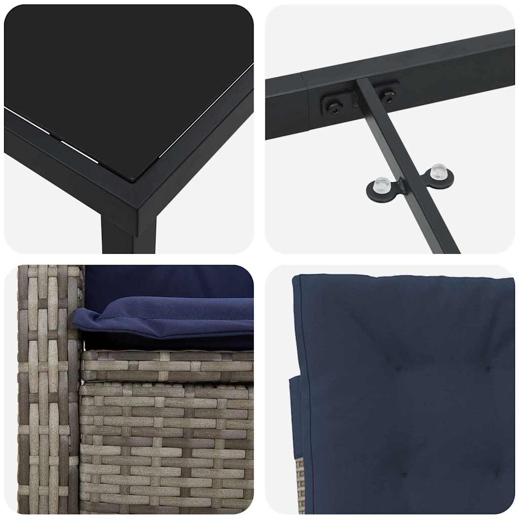 vidaXL Salon de jardin à dîner avec coussins 7 pcs Gris résine tressée