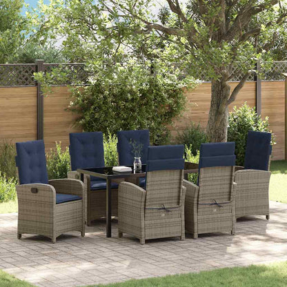 vidaXL Salon de jardin à dîner avec coussins 7 pcs Gris résine tressée