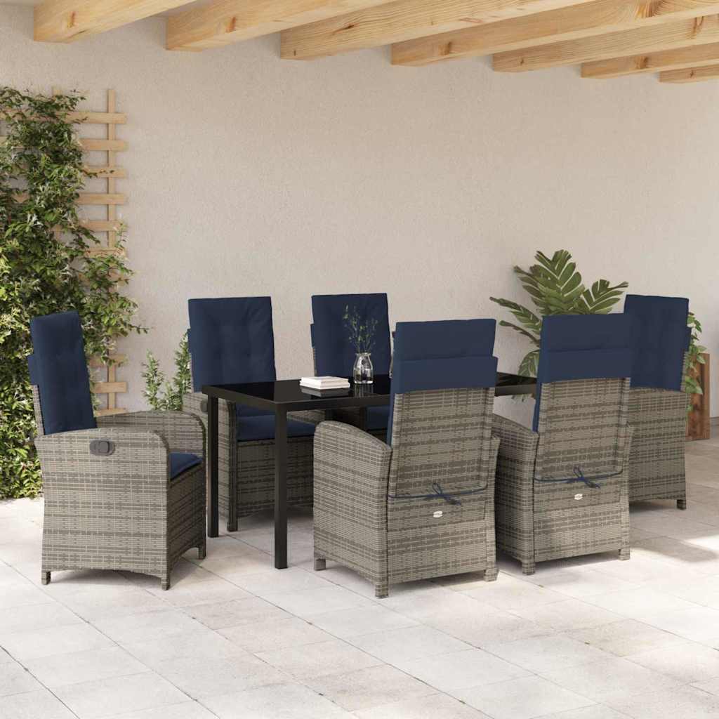 vidaXL Salon de jardin à dîner avec coussins 7 pcs Gris résine tressée