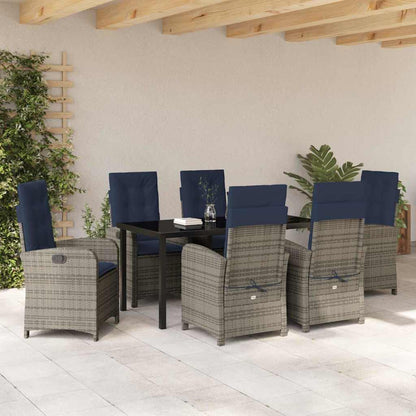 vidaXL Salon de jardin à dîner avec coussins 7 pcs Gris résine tressée