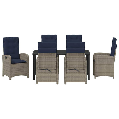 vidaXL Salon de jardin à dîner avec coussins 7 pcs Gris résine tressée