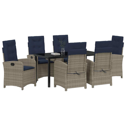 vidaXL Salon de jardin à dîner avec coussins 7 pcs Gris résine tressée