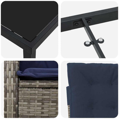 Garten Essgruppe mit Kissen 7 pcs Grau Poly-Rattan