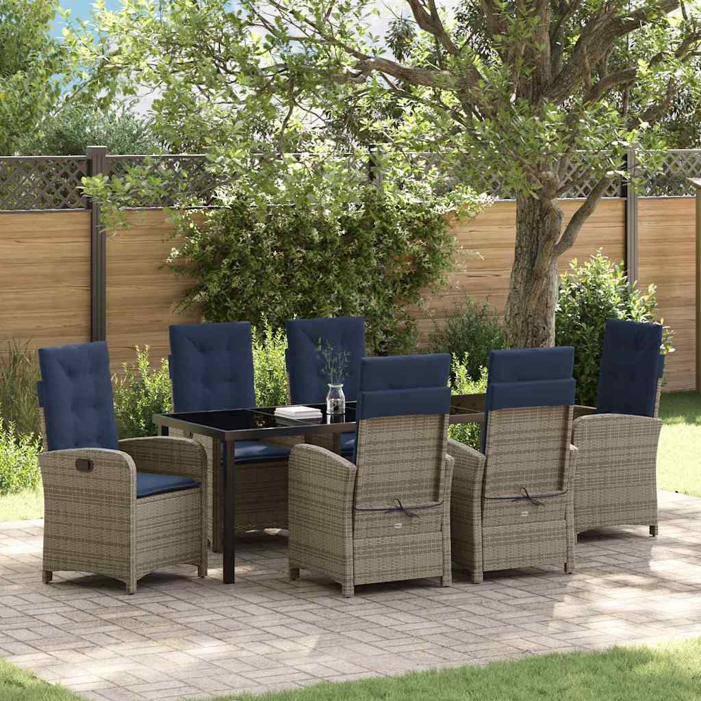 Garten Essgruppe mit Kissen 7 pcs Grau Poly-Rattan