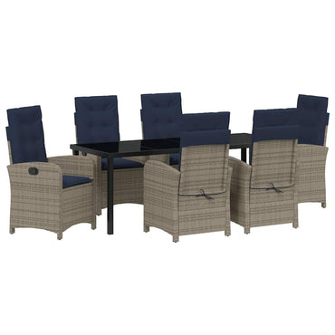 vidaXL Salon de jardin à dîner avec coussins 7 pcs Gris résine tressée