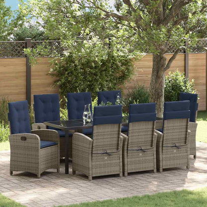 vidaXL Garten Essgruppe mit Kissen 9 pcs Grau Poly-Rattan