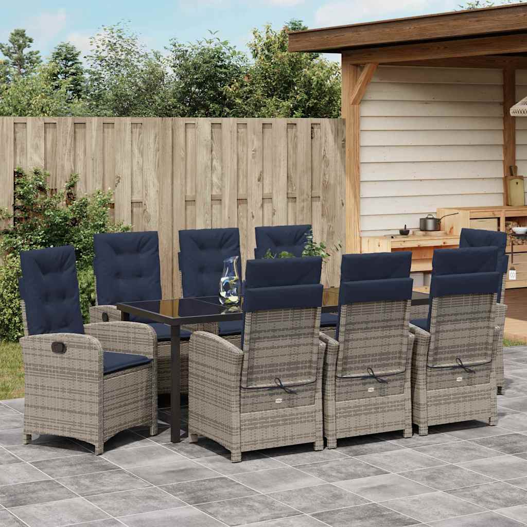 vidaXL Garten Essgruppe mit Kissen 9 pcs Grau Poly-Rattan