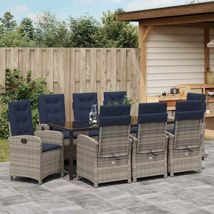 vidaXL Garten Essgruppe mit Kissen 9 pcs Grau Poly-Rattan