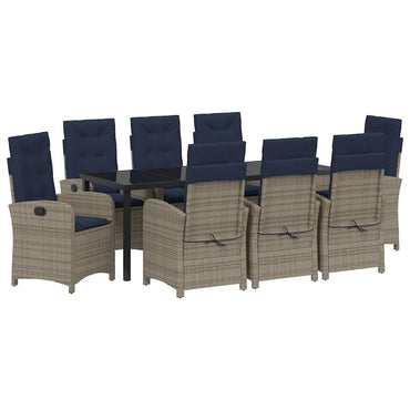 vidaXL Garten Essgruppe mit Kissen 9 pcs Grau Poly-Rattan