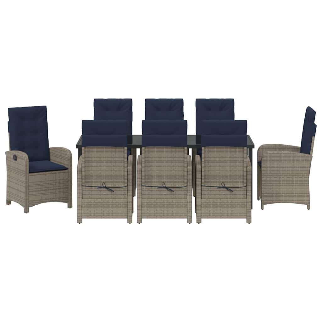 vidaXL Garten Essgruppe mit Kissen 9 pcs Grau Poly-Rattan