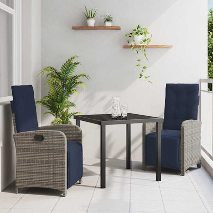 vidaXL Ensemble repas de jardin 3 pcs avec coussins gris résine tressée