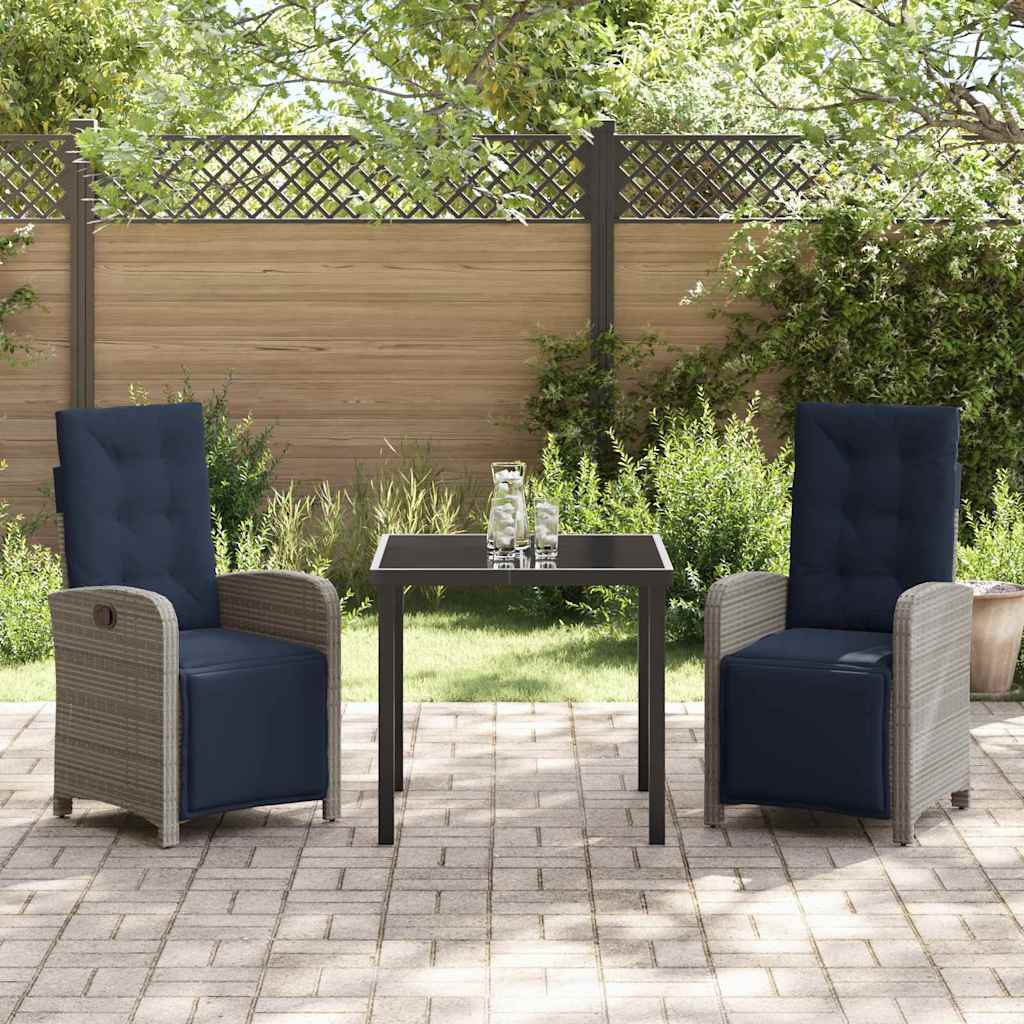 vidaXL Ensemble repas de jardin 3 pcs avec coussins gris résine tressée