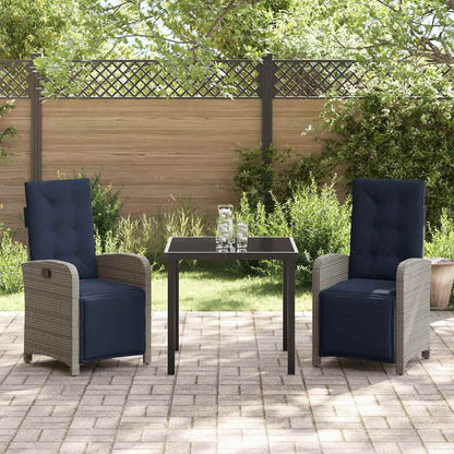 vidaXL Ensemble repas de jardin 3 pcs avec coussins gris résine tressée