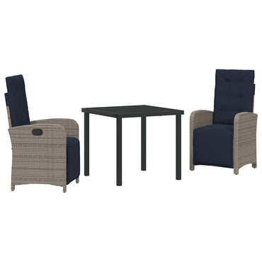 vidaXL Ensemble repas de jardin 3 pcs avec coussins gris résine tressée