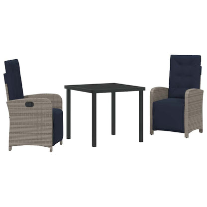 vidaXL Ensemble repas de jardin 3 pcs avec coussins gris résine tressée