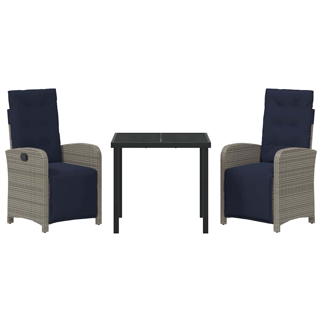vidaXL Ensemble repas de jardin 3 pcs avec coussins gris résine tressée