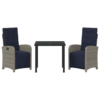 vidaXL Ensemble repas de jardin 3 pcs avec coussins gris résine tressée