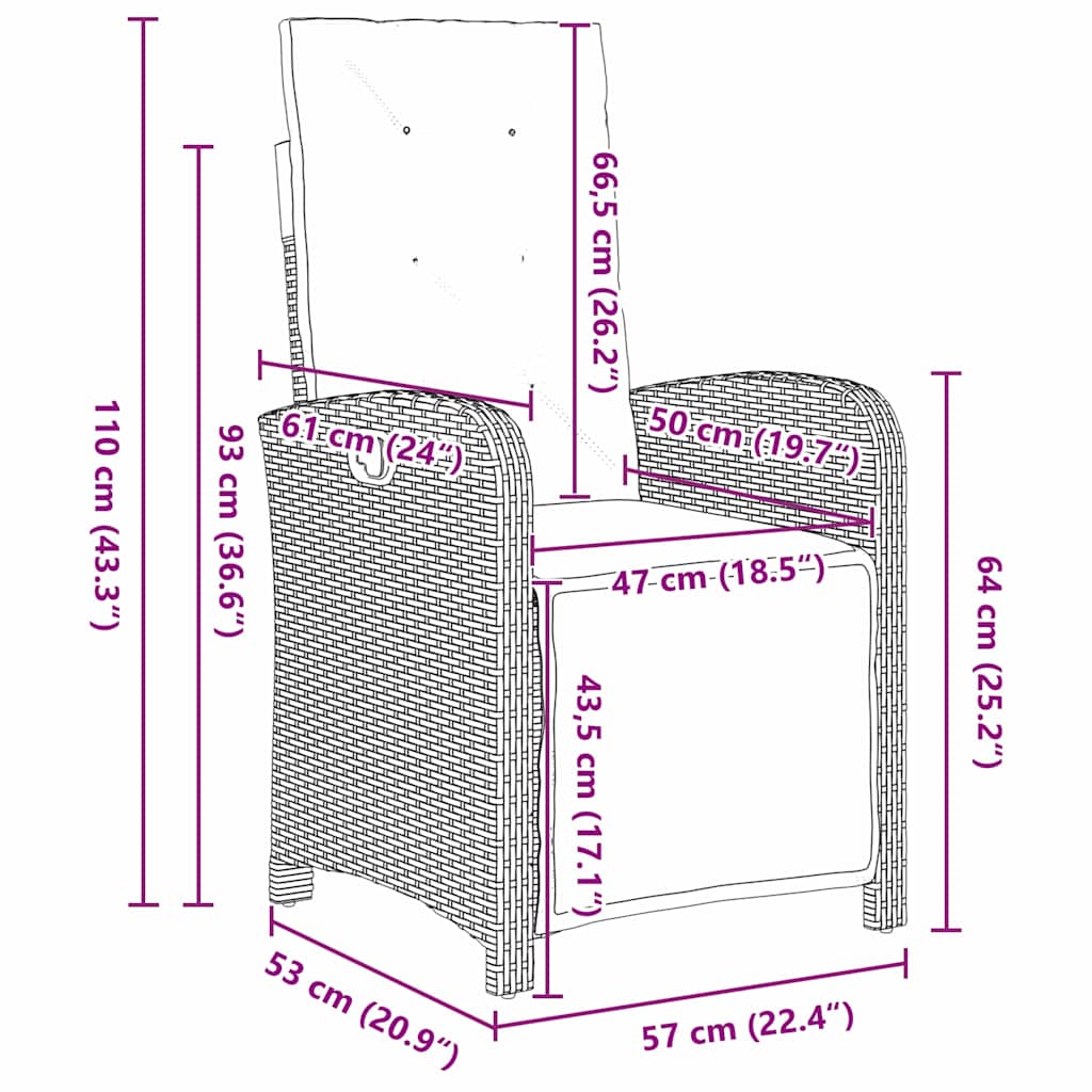 vidaXL Ensemble repas de jardin 3 pcs avec coussins gris résine tressée