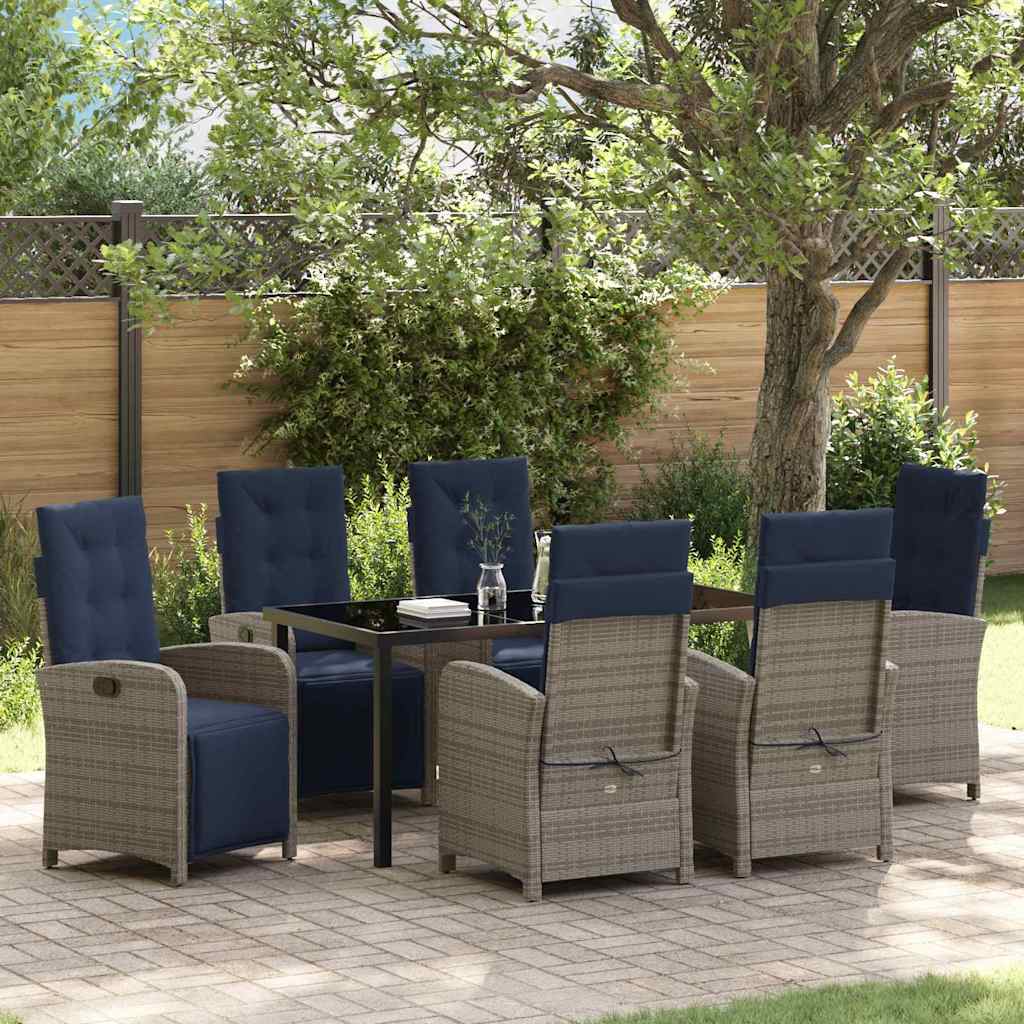 vidaXL Salon de jardin à dîner avec coussins 7 pcs Gris résine tressée