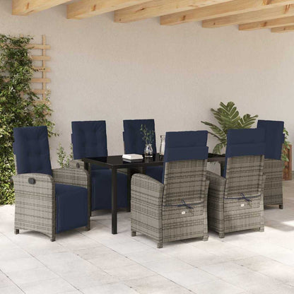 vidaXL Salon de jardin à dîner avec coussins 7 pcs Gris résine tressée