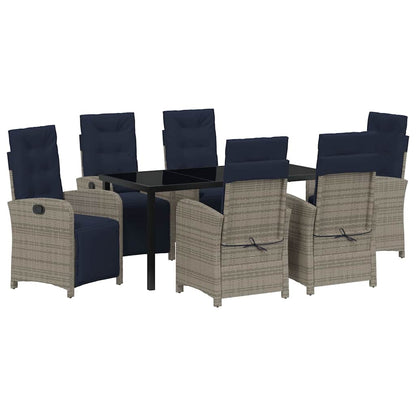 vidaXL Salon de jardin à dîner avec coussins 7 pcs Gris résine tressée