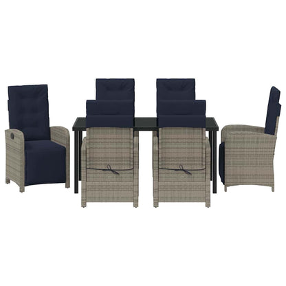 vidaXL Salon de jardin à dîner avec coussins 7 pcs Gris résine tressée