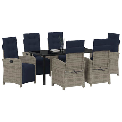 vidaXL Salon de jardin à dîner avec coussins 7 pcs Gris résine tressée