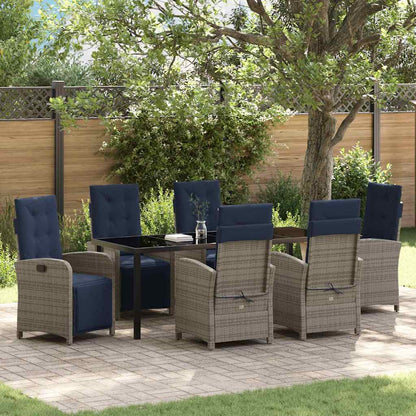 vidaXL Salon de jardin à dîner avec coussins 7 pcs Gris résine tressée