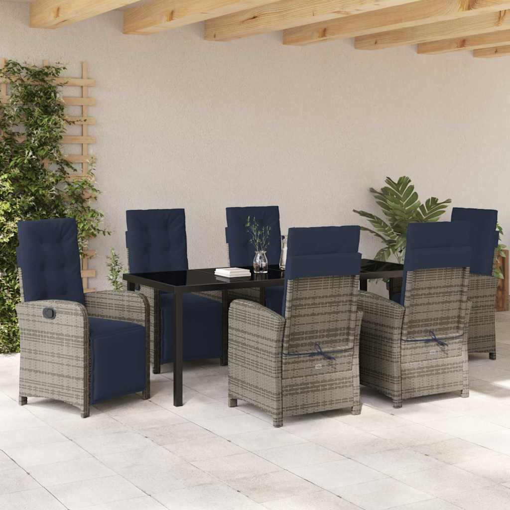 vidaXL Salon de jardin à dîner avec coussins 7 pcs Gris résine tressée