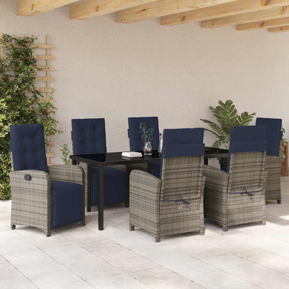 vidaXL Salon de jardin à dîner avec coussins 7 pcs Gris résine tressée