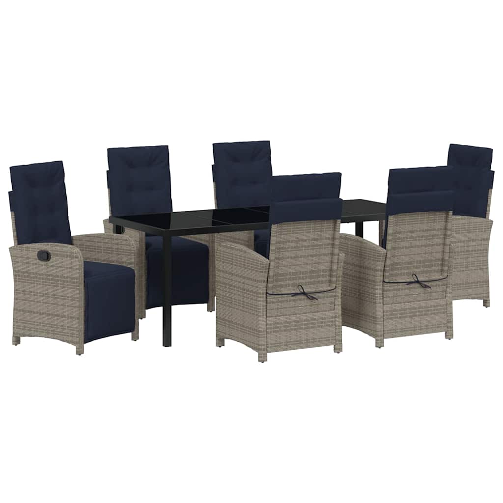 vidaXL Salon de jardin à dîner avec coussins 7 pcs Gris résine tressée