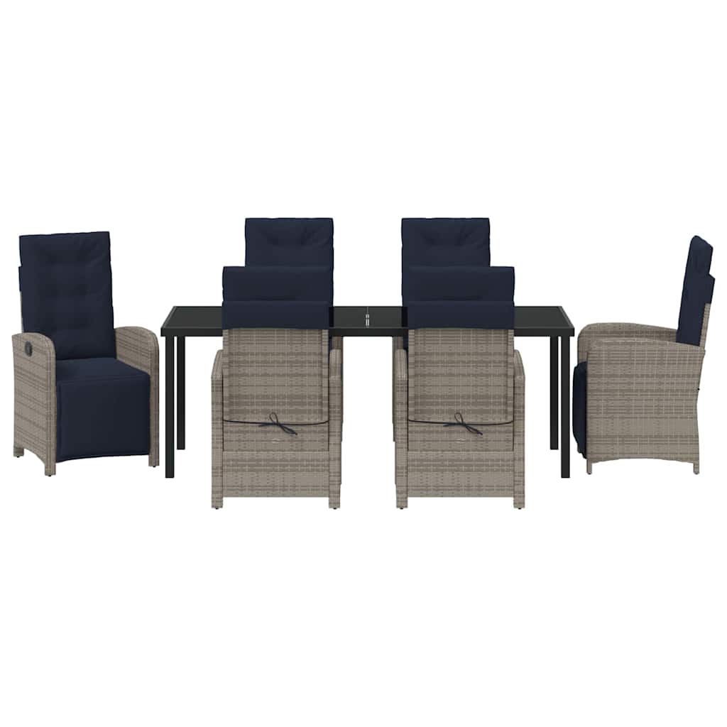 vidaXL Salon de jardin à dîner avec coussins 7 pcs Gris résine tressée