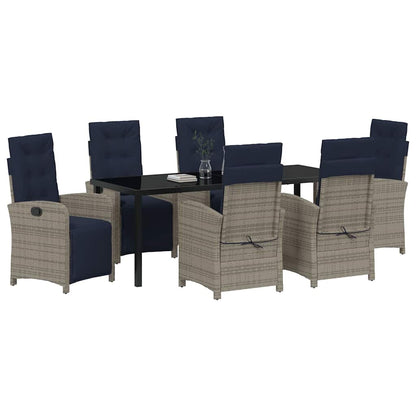vidaXL Salon de jardin à dîner avec coussins 7 pcs Gris résine tressée