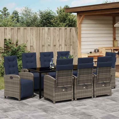 vidaXL Ensemble repas de jardin avec coussins 9 pcs Résine tressée gris