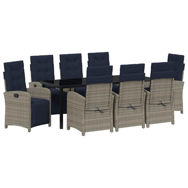vidaXL Ensemble repas de jardin avec coussins 9 pcs Résine tressée gris