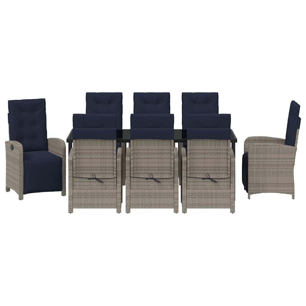 vidaXL Ensemble repas de jardin avec coussins 9 pcs Résine tressée gris