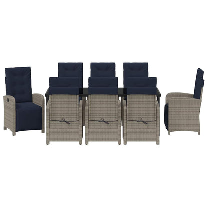 vidaXL Ensemble repas de jardin avec coussins 9 pcs Résine tressée gris