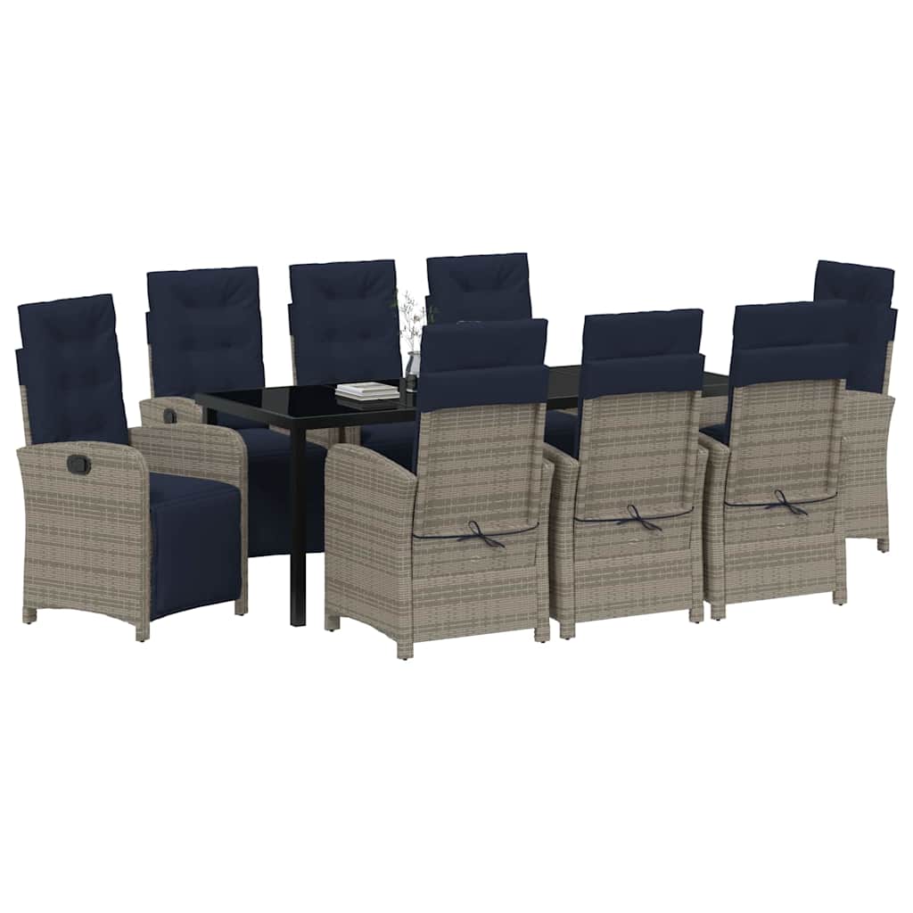 vidaXL Ensemble repas de jardin avec coussins 9 pcs Résine tressée gris