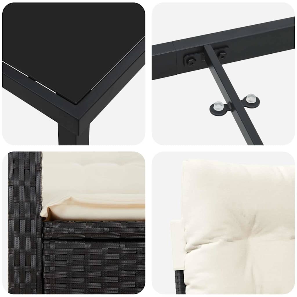 Garten Essgruppe mit Kissen 7 pcs Schwarz Poly-Rattan