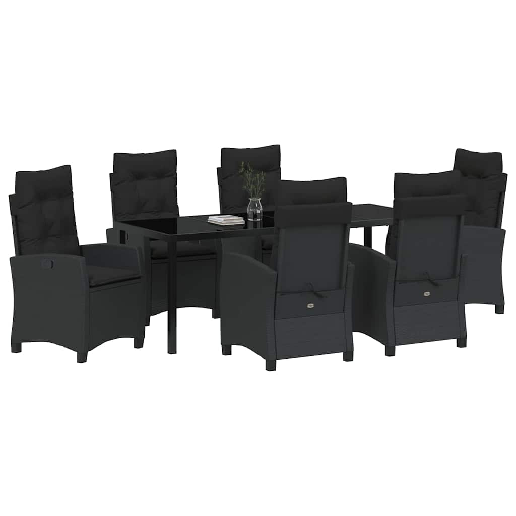 Garten Essgruppe mit Kissen 7 pcs Schwarz Poly-Rattan