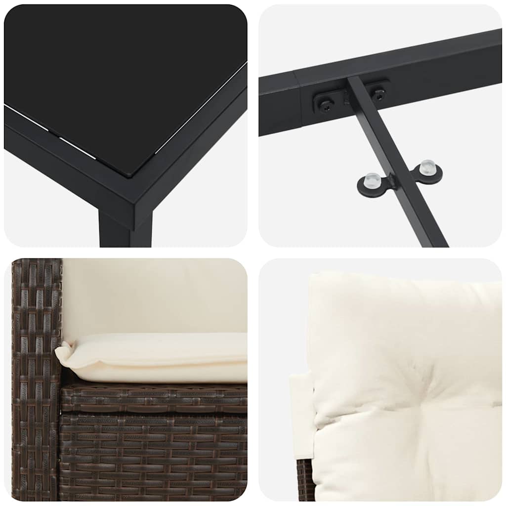 Garten Essgruppe mit Kissen 9 pcs Braun Poly-Rattan