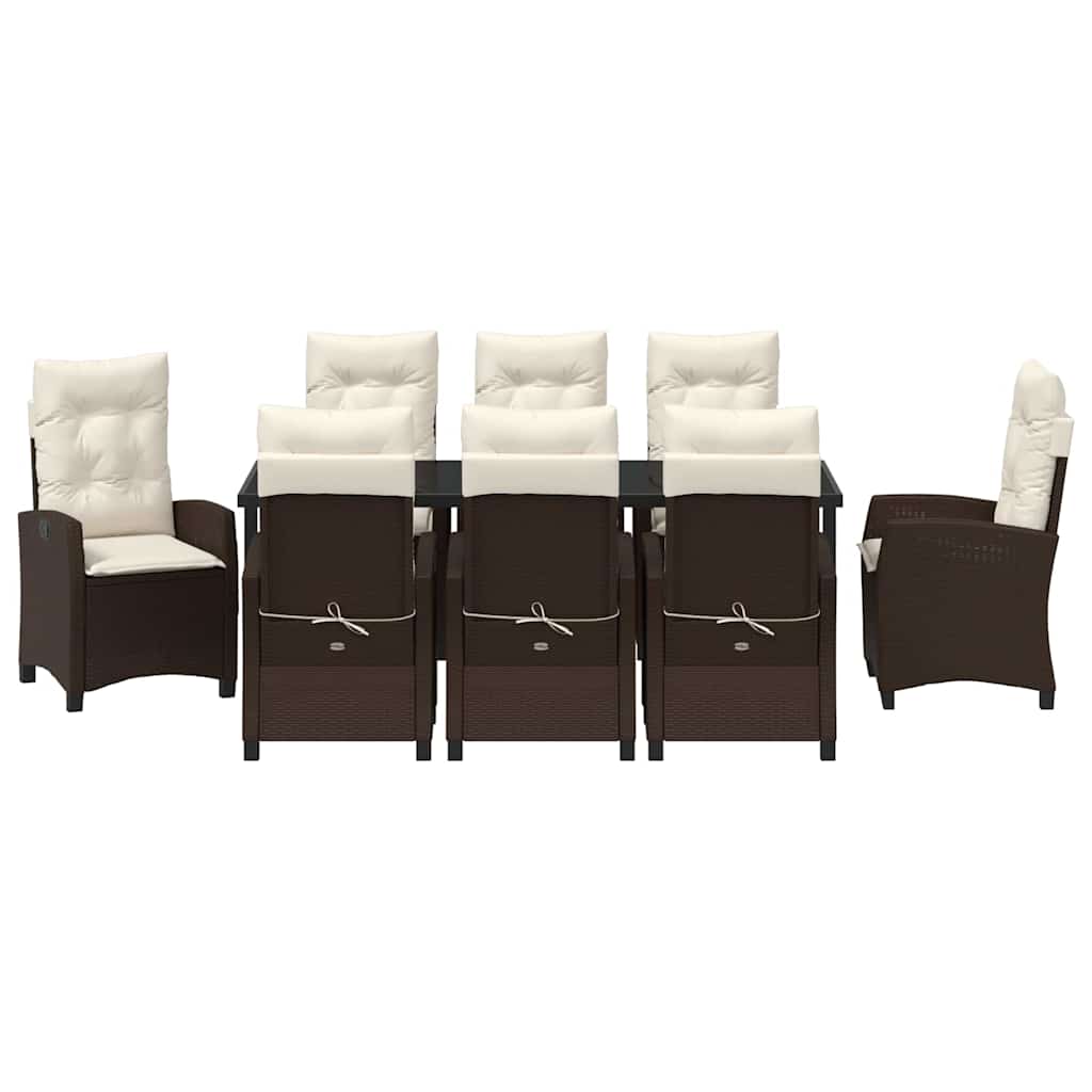 Garten Essgruppe mit Kissen 9 pcs Braun Poly-Rattan