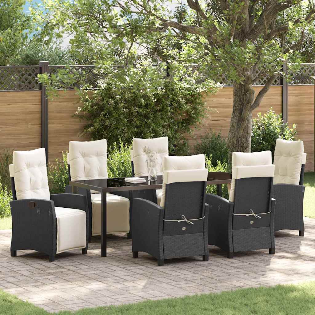 Garten Essgruppe mit Kissen 7 pcs Schwarz Poly-Rattan